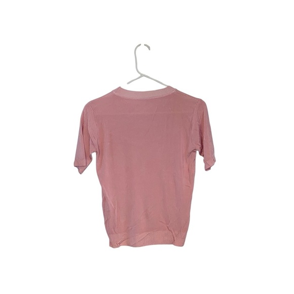 vintage french pink silk knit top w/ fish design and crystal embellishments top - Picture 4 of 4